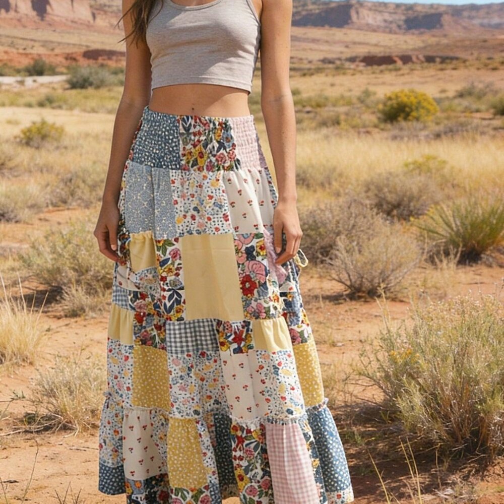 Multicolor Boho Women's Bohemian Skirt Set with Elegant Blouse - Picture 4 of 7